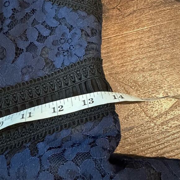 Eliza J Navy Blue Black Lace Dress 2 Tiered Wedding Cocktail Rehearsal Dinner - Picture 7 of 8